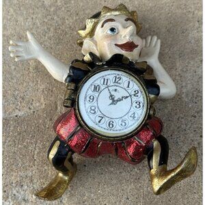Vintage Elf with (fake) Clock Christmas Tree Ornament - Hand Painted - 4" Tall